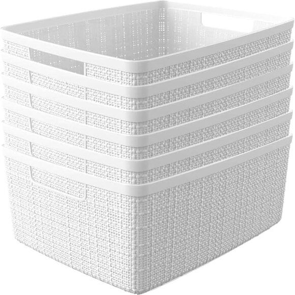 Other - Set of 6 Jute Medium Decorative Plastic Organization and Storage Baskets, Perfec